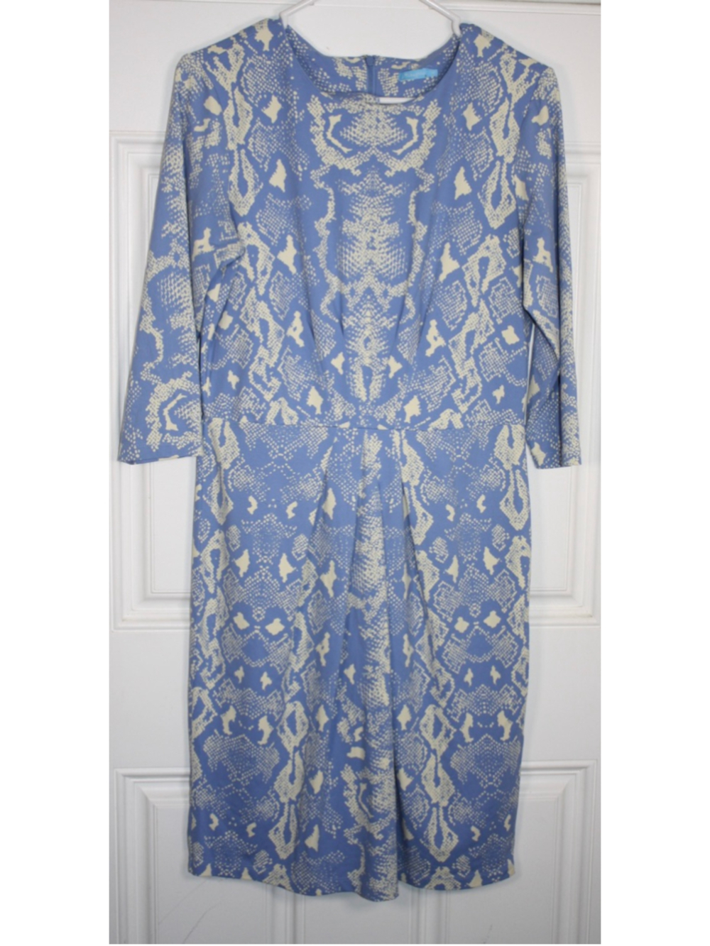 J. McLaughlin Blue Catalina Cloth Snakeskin Print Front Pleat Dress Size M